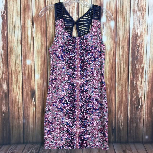 Free People Digital Damsel Floral Cutout Back Bodycon Scoop Neck Mini Dress S - Picture 1 of 8